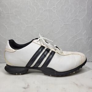 Adidas Traxion Spiked Golf Shoes Mens 8.5 White Black Leather Lace Up Oxford